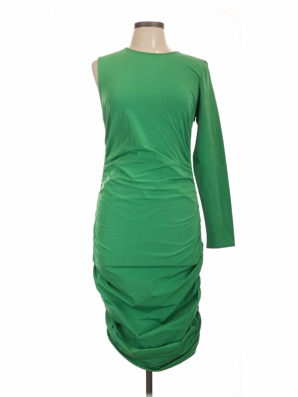 Zara Emerald One-Shoulder Ruched Midi Dress